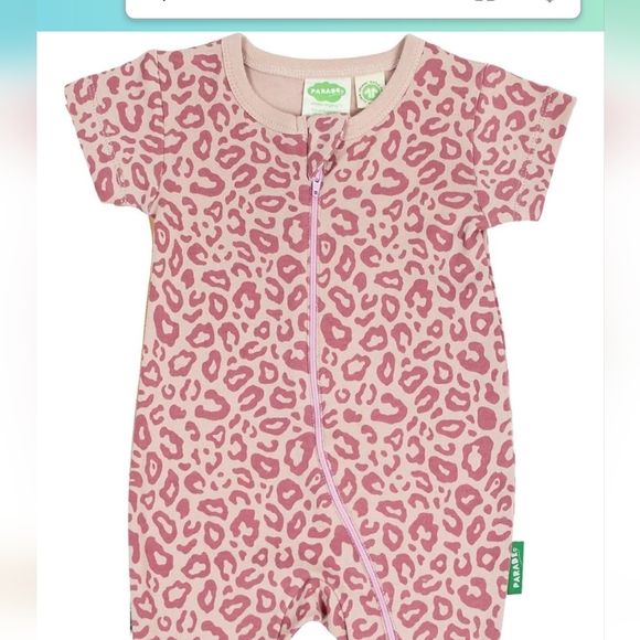 PARADE Signature Print '2-Way' Zip Romper Short Sleeve Leopard 0-3 Months - Picture 2 of 8